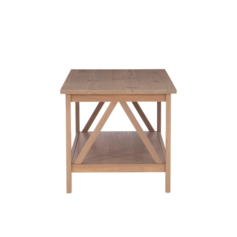 Pemberly Row Pine Wood Coffee Table with Rustic Driftwood UV Finish
