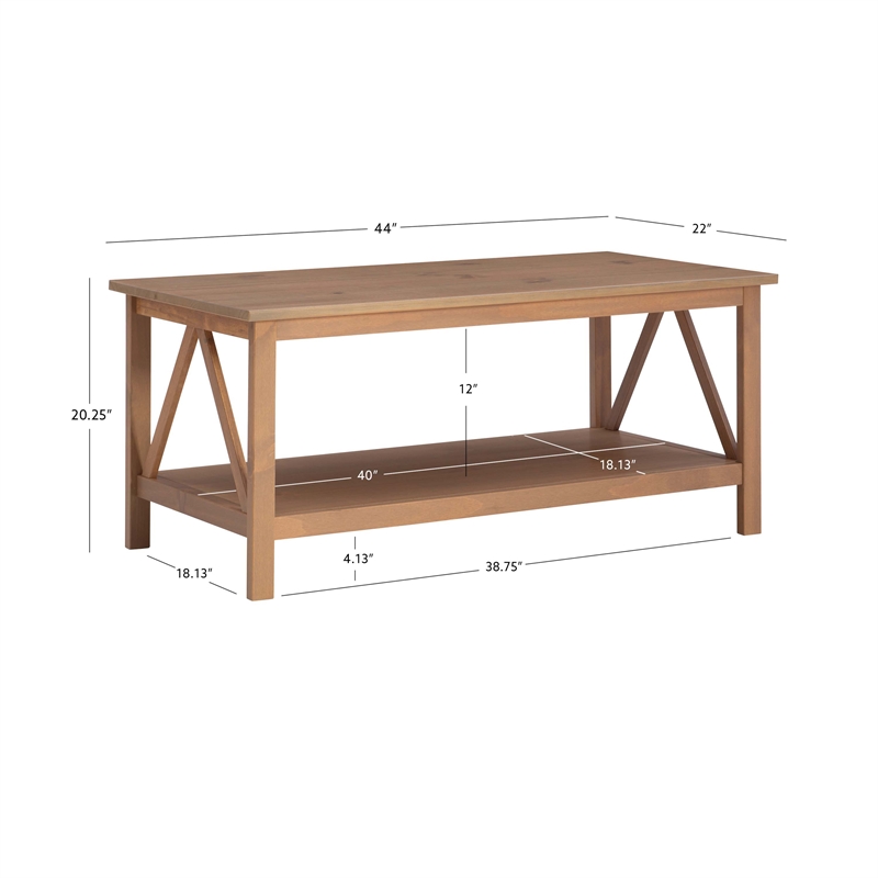Pemberly Row Pine Wood Coffee Table with Rustic Driftwood UV Finish