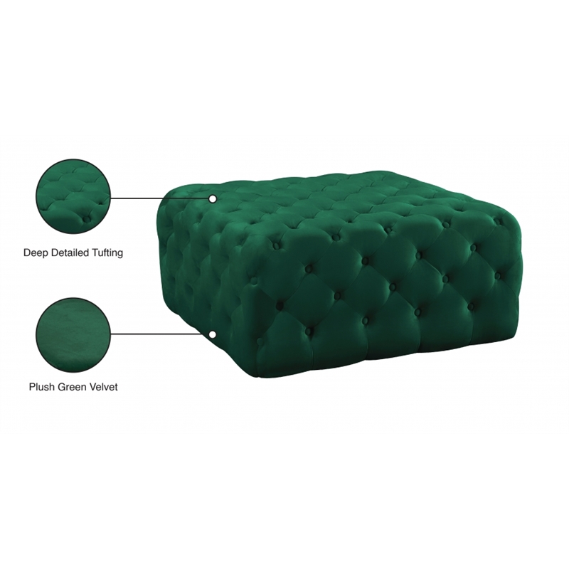 Pemberly Row Button Tufted Upholstered Velvet Ottoman in Green