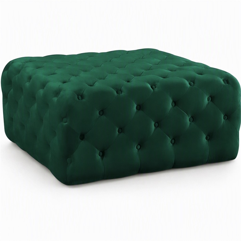Pemberly Row Button Tufted Upholstered Velvet Ottoman in Green