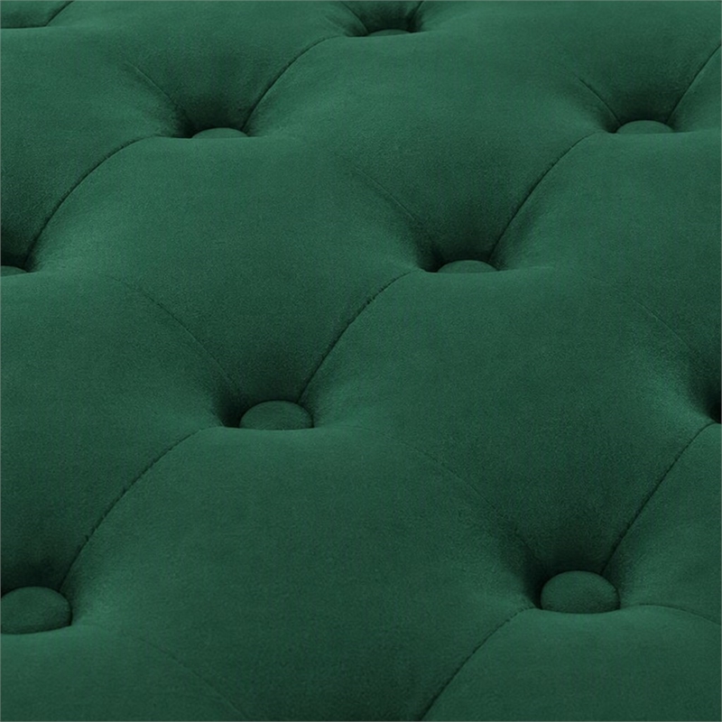 Pemberly Row Button Tufted Upholstered Velvet Ottoman in Green
