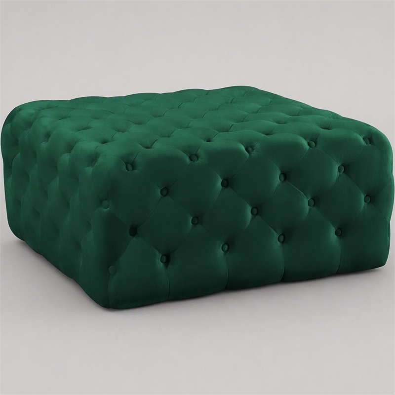 Pemberly Row Button Tufted Upholstered Velvet Ottoman in Green