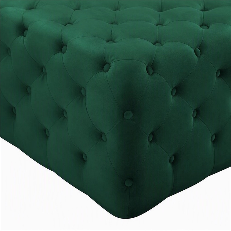 Pemberly Row Button Tufted Upholstered Velvet Ottoman in Green