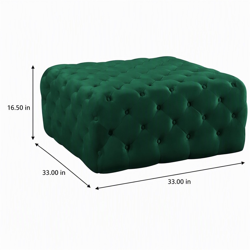 Pemberly Row Button Tufted Upholstered Velvet Ottoman in Green