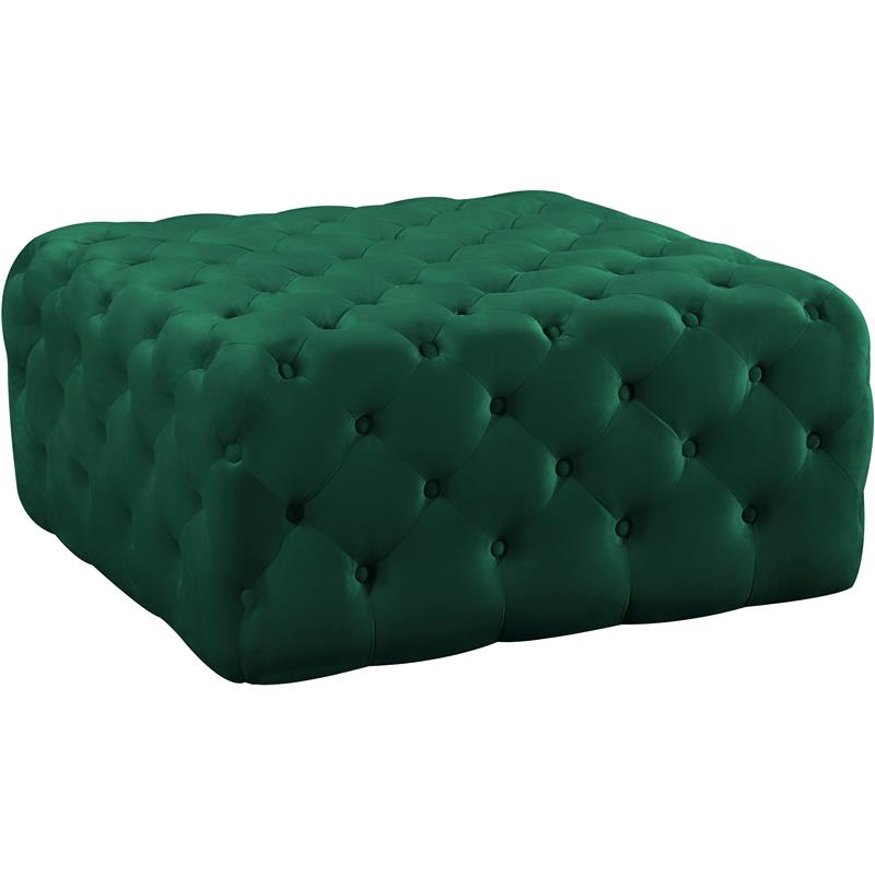 Pemberly Row Button Tufted Upholstered Velvet Ottoman in Green