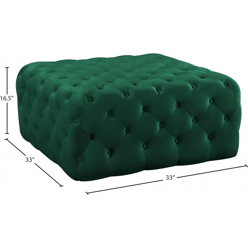 Pemberly Row Button Tufted Upholstered Velvet Ottoman in Green
