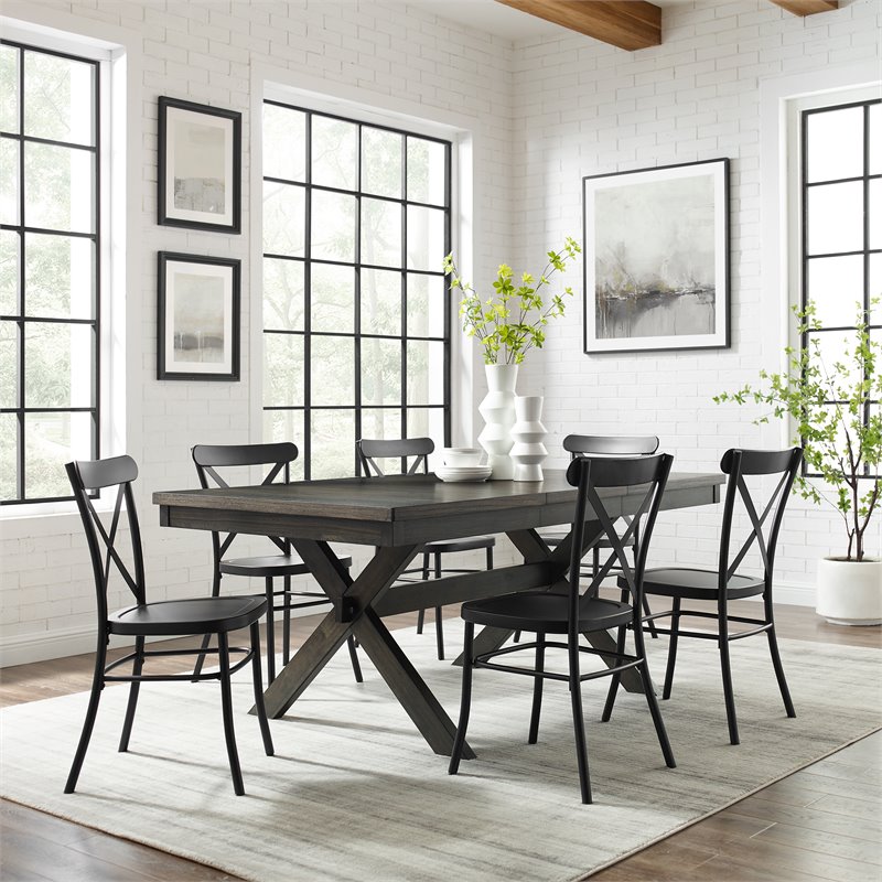 Pemberly Row 7-Piece Farmhouse Dining Set with Table & Camille Chairs