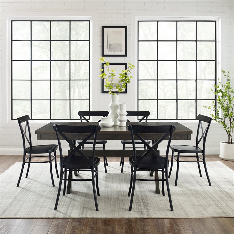 Pemberly Row 7-Piece Farmhouse Dining Set with Table & Camille Chairs
