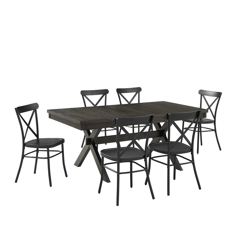 Pemberly Row 7-Piece Farmhouse Dining Set with Table & Camille Chairs