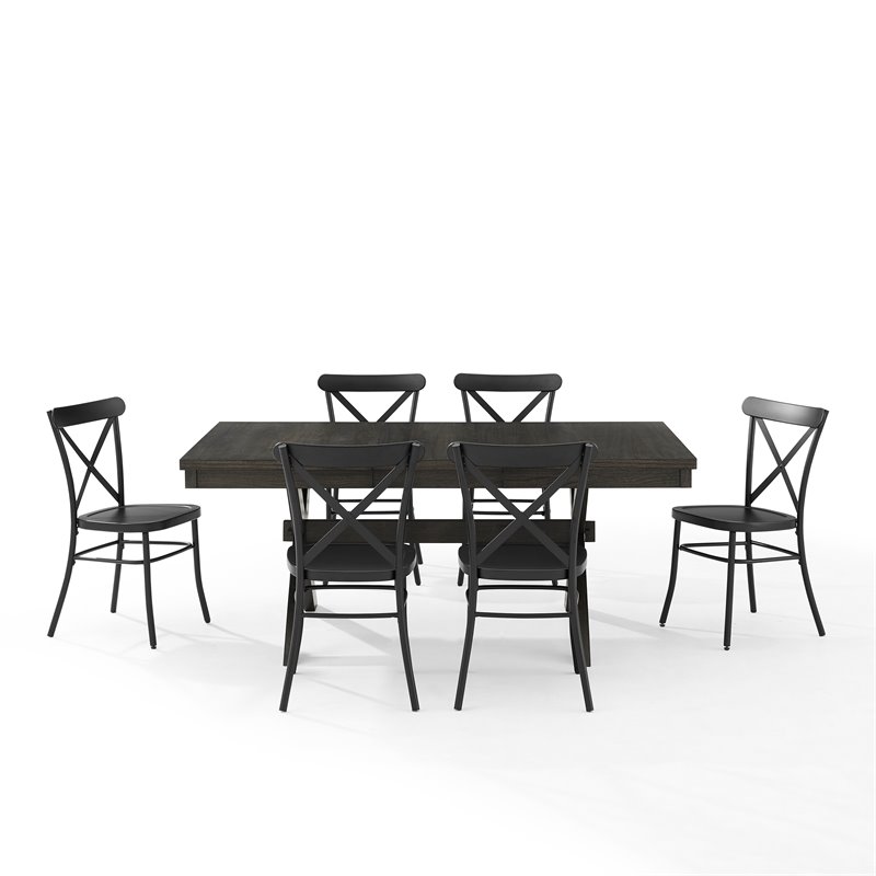 Pemberly Row 7-Piece Farmhouse Dining Set with Table & Camille Chairs