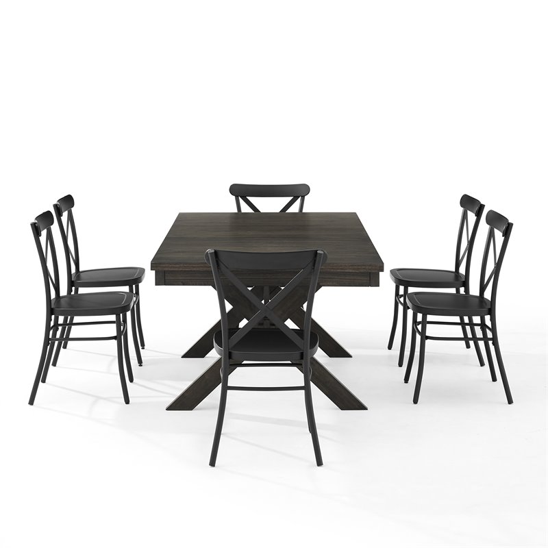 Pemberly Row 7-Piece Farmhouse Dining Set with Table & Camille Chairs