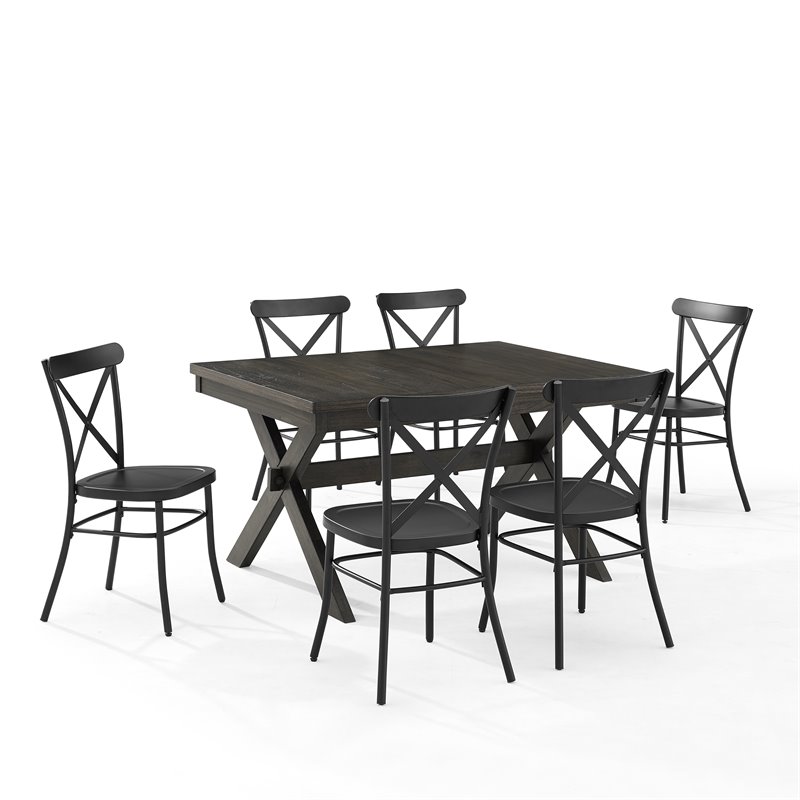 Pemberly Row 7-Piece Farmhouse Dining Set with Table & Camille Chairs
