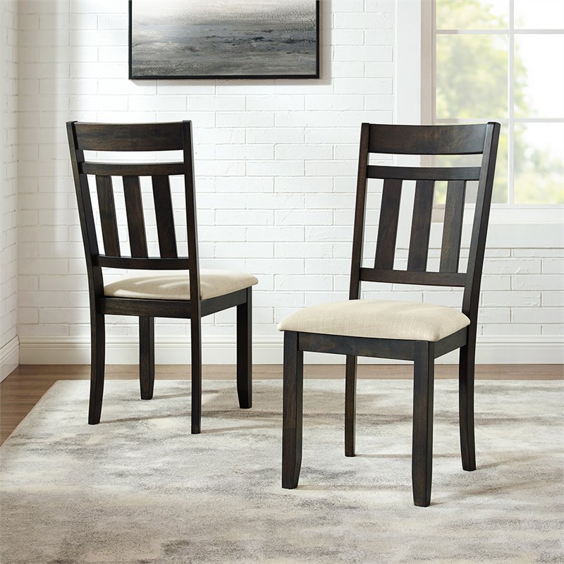 Pemberly Row Wood Slat Back Dining Side Chair in Slate Finish (Set of 2)