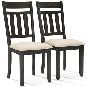 Pemberly Row Wood Slat Back Dining Side Chair in Slate Finish (Set of 2)