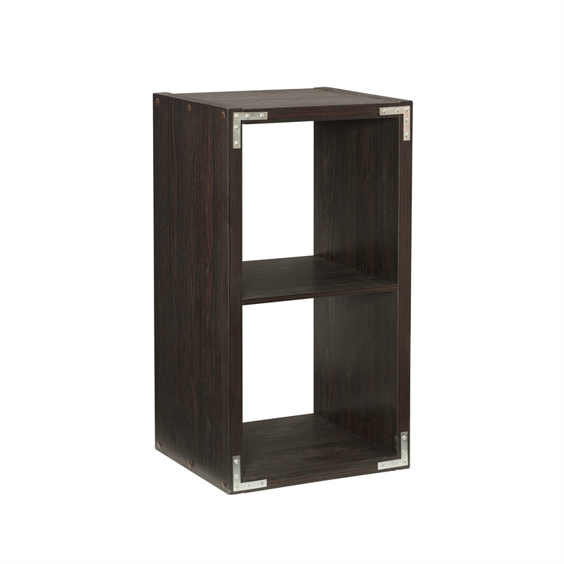 Pemberly Row Two Cubby Open Back Storage Cabinet in Espresso Finish