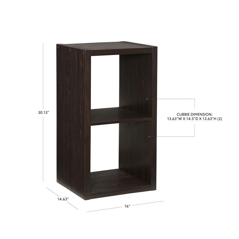 Pemberly Row Two Cubby Open Back Storage Cabinet in Espresso Finish