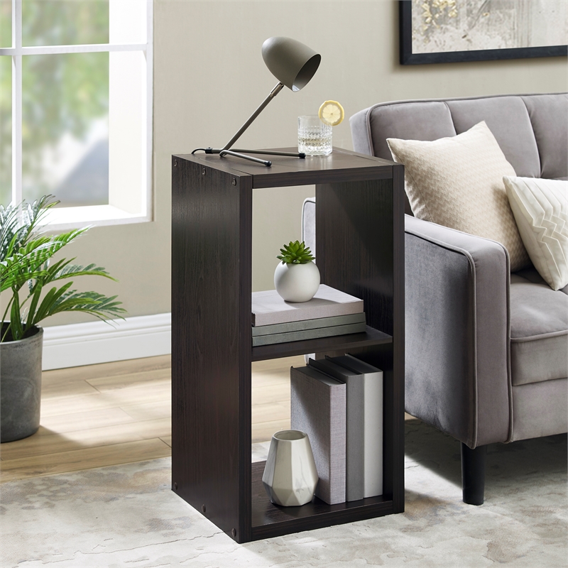 Pemberly Row Two Cubby Open Back Storage Cabinet in Espresso Finish
