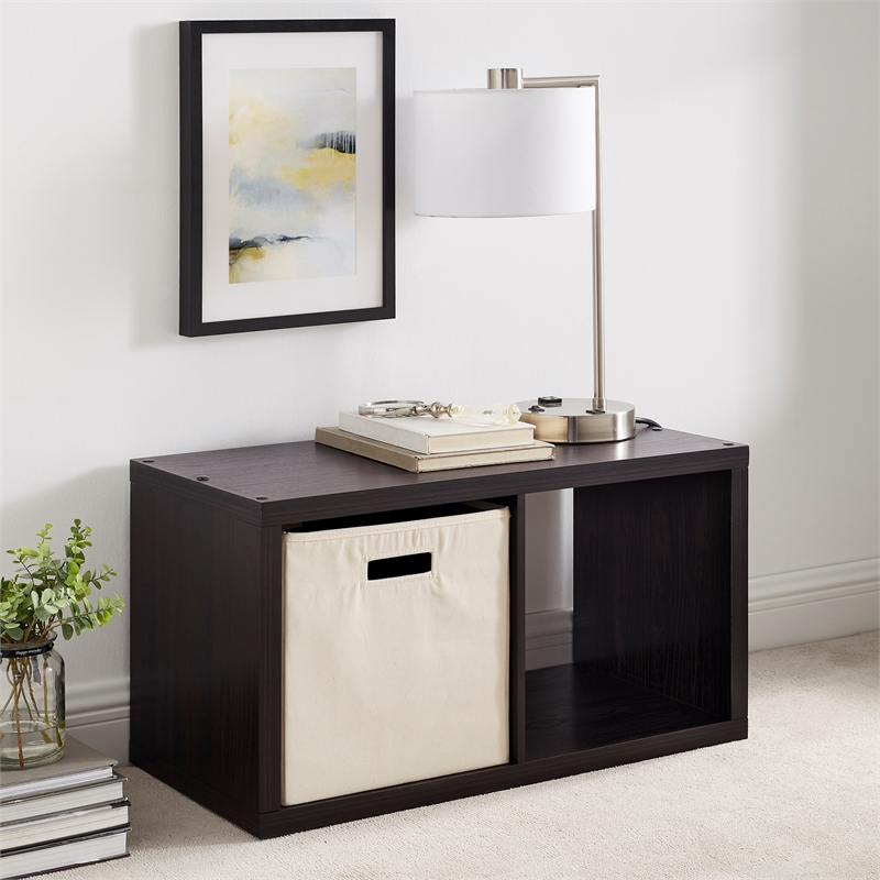 Pemberly Row Two Cubby Open Back Storage Cabinet in Espresso Finish