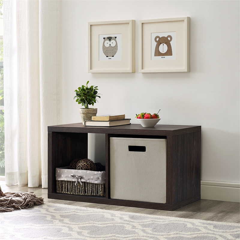 Pemberly Row Two Cubby Open Back Storage Cabinet in Espresso Finish