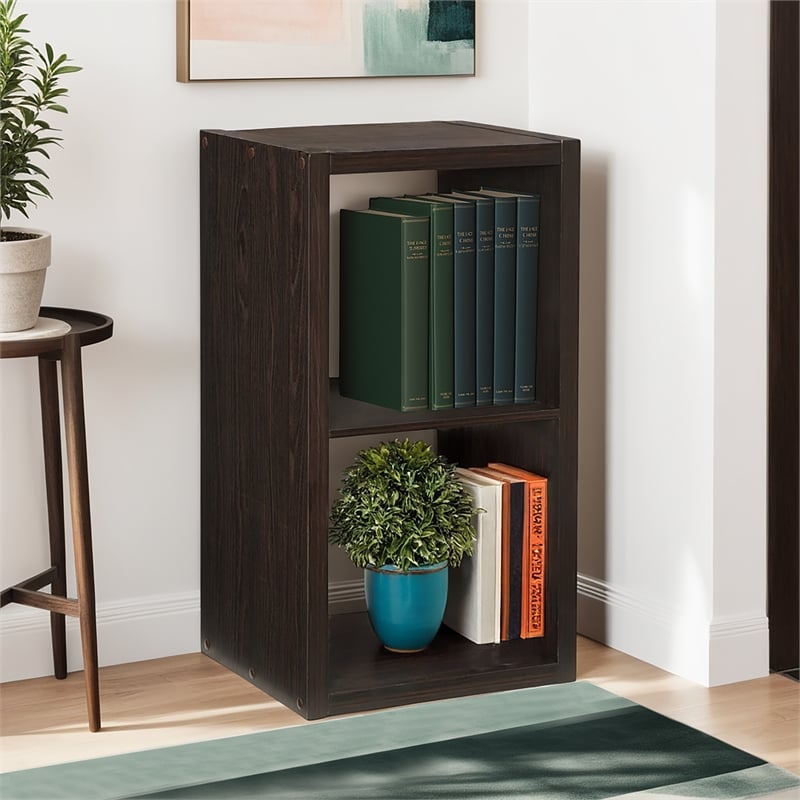 Pemberly Row Two Cubby Open Back Storage Cabinet in Espresso Finish