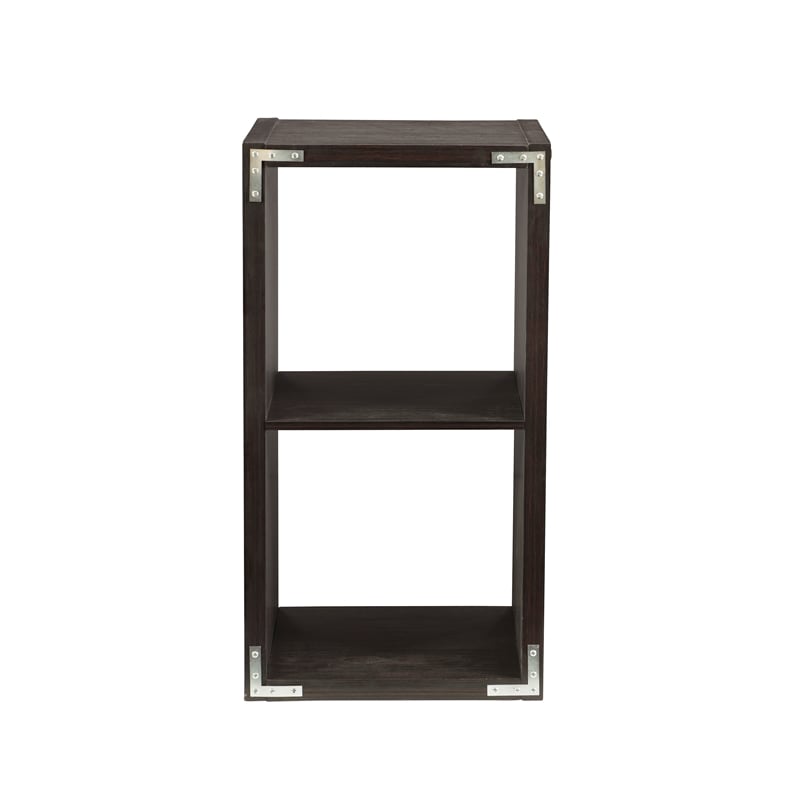 Pemberly Row Two Cubby Open Back Storage Cabinet in Espresso Finish