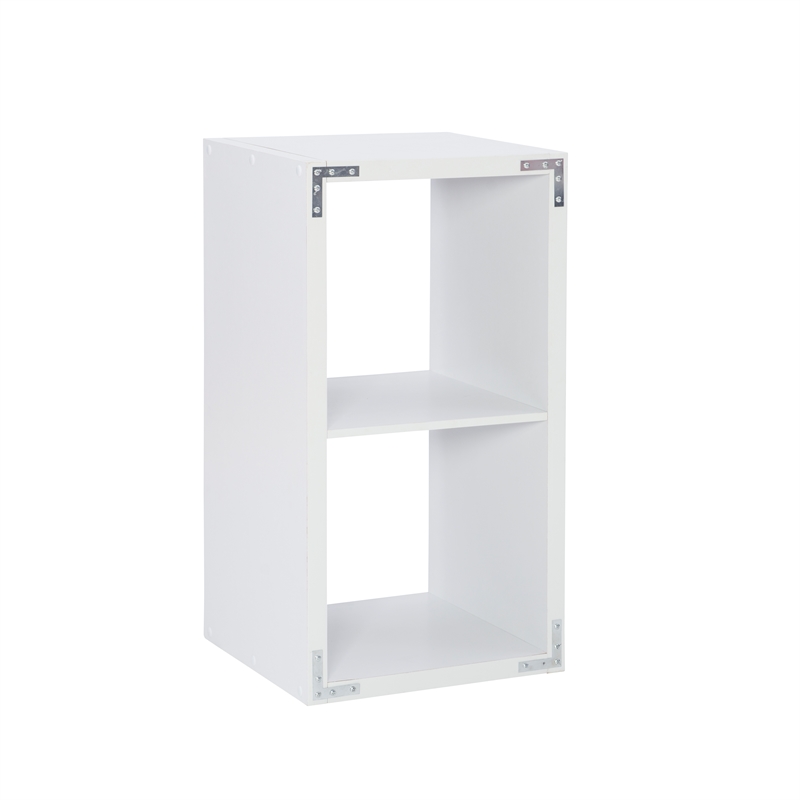 Pemberly Row Two Cubby Open Back Storage Cabinet in White Finish