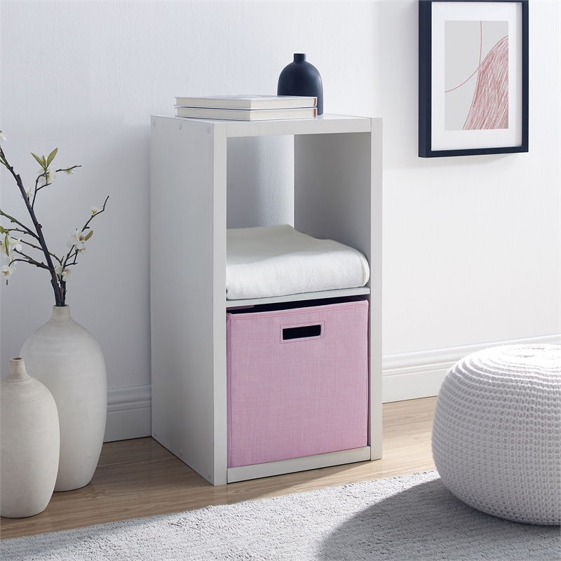 Pemberly Row Two Cubby Open Back Storage Cabinet in White Finish