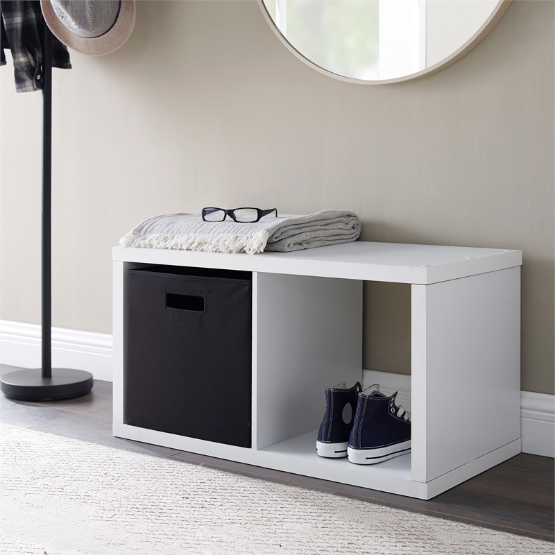 Pemberly Row Two Cubby Open Back Storage Cabinet in White Finish