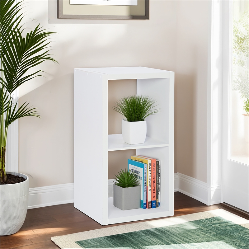 Pemberly Row Two Cubby Open Back Storage Cabinet in White Finish