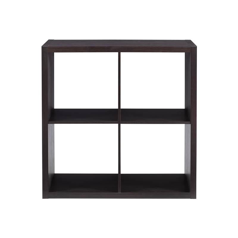 Pemberly Row Four Cubby Storage Cabinet with Open Back in Espresso Finish