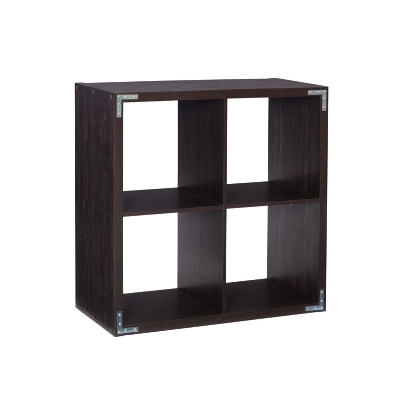 Pemberly Row Four Cubby Storage Cabinet with Open Back in Espresso Finish