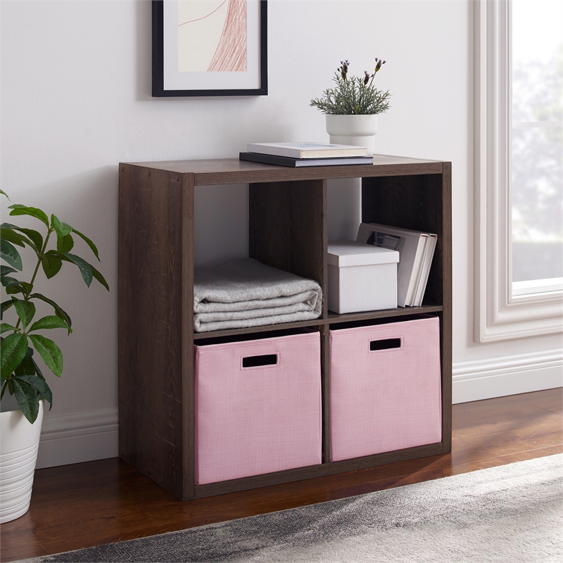 Pemberly Row Four Cubby Storage Cabinet with Open Back in Espresso Finish