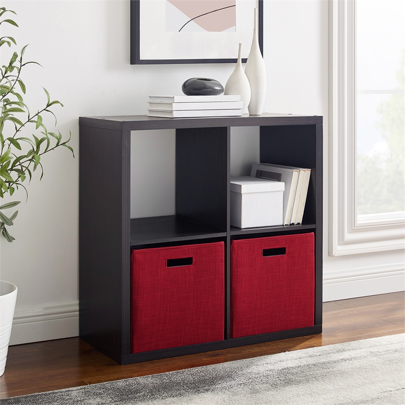 Pemberly Row Four Cubby Storage Cabinet with Open Back in Espresso Finish
