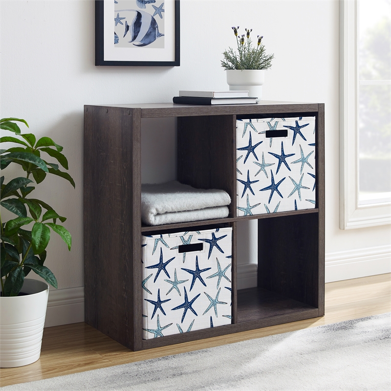Pemberly Row Four Cubby Storage Cabinet with Open Back in Espresso Finish