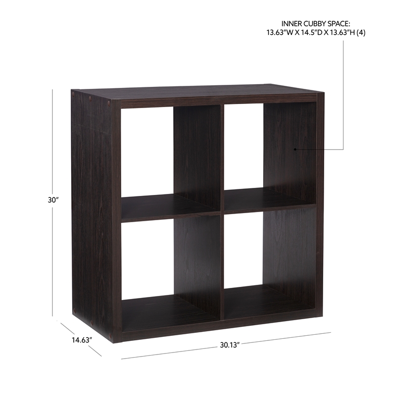 Pemberly Row Four Cubby Storage Cabinet with Open Back in Espresso Finish