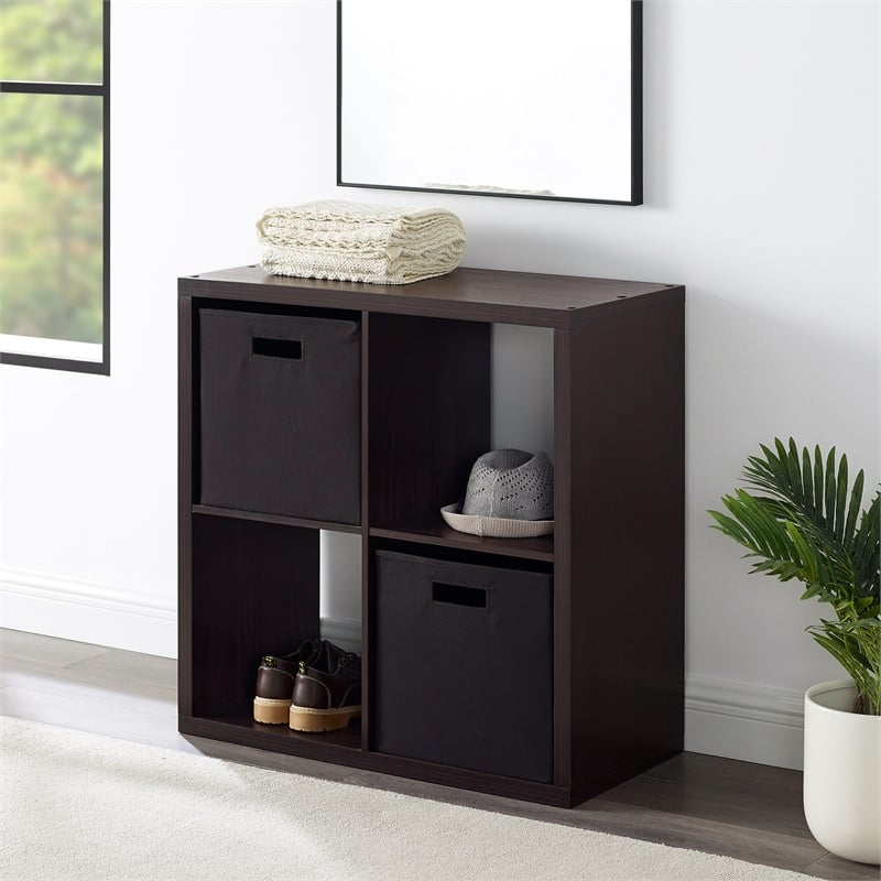 Pemberly Row Four Cubby Storage Cabinet with Open Back in Espresso Finish