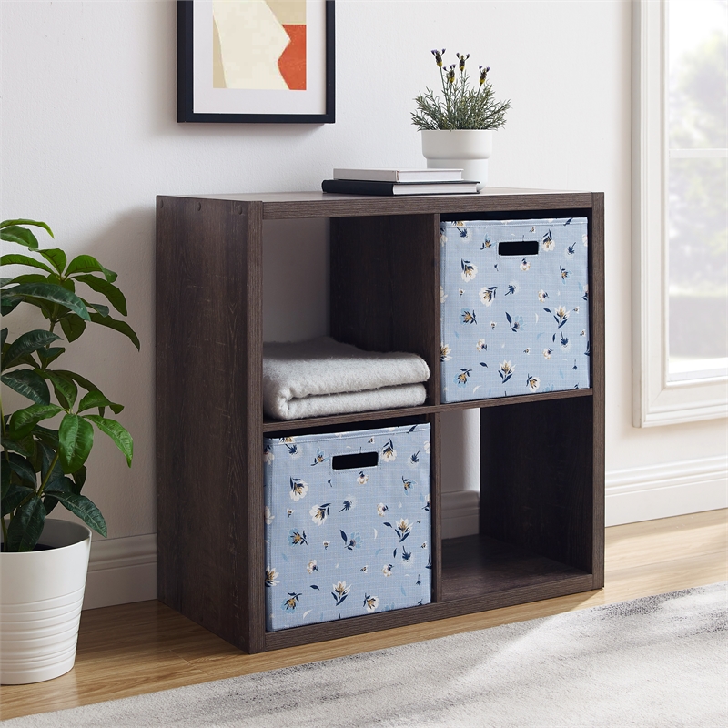 Pemberly Row Four Cubby Storage Cabinet with Open Back in Espresso Finish