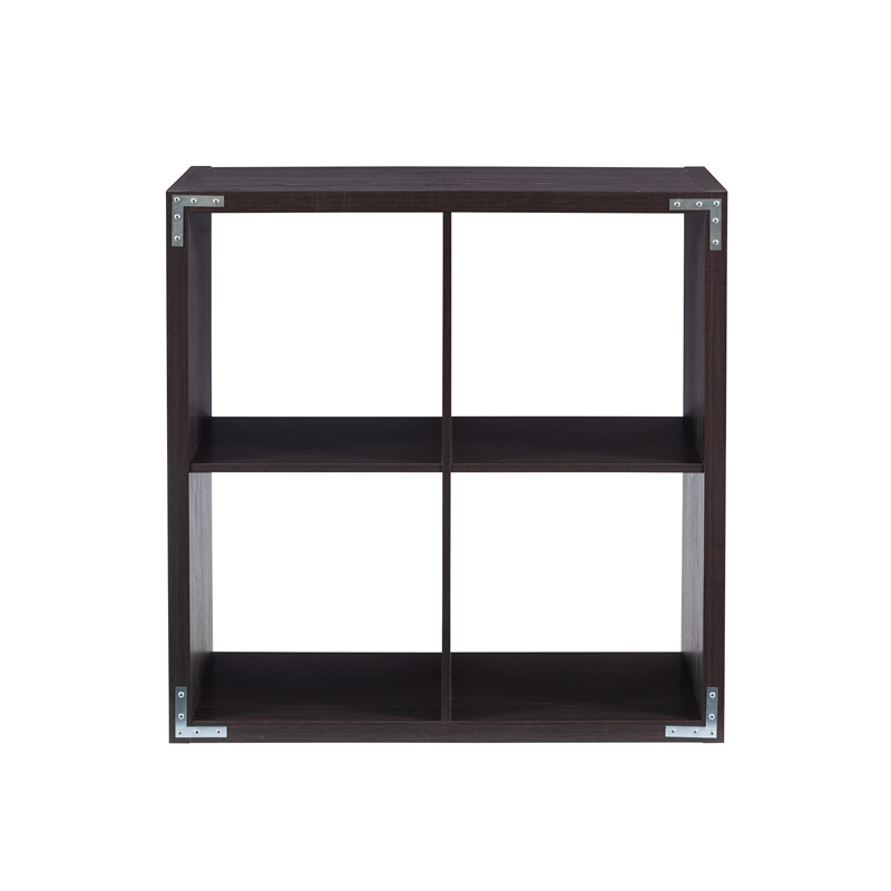 Pemberly Row Four Cubby Storage Cabinet with Open Back in Espresso Finish