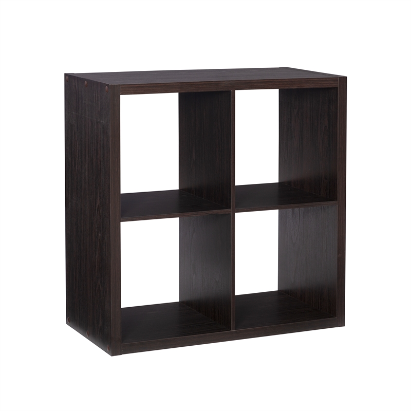 Pemberly Row Four Cubby Storage Cabinet with Open Back in Espresso Finish