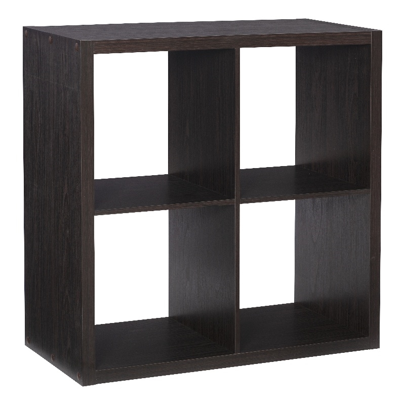 Pemberly Row Four Cubby Storage Cabinet with Open Back in Espresso Finish
