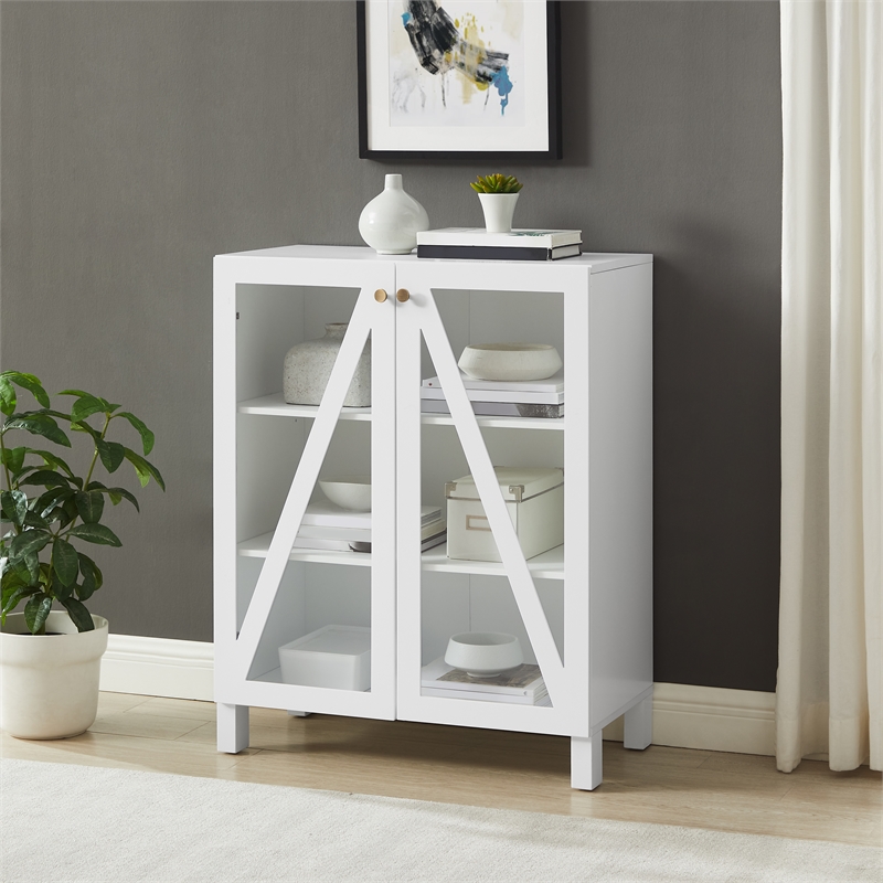 Pemberly Row Stackable Storage Pantry MDF Wood and Glass Doors in White