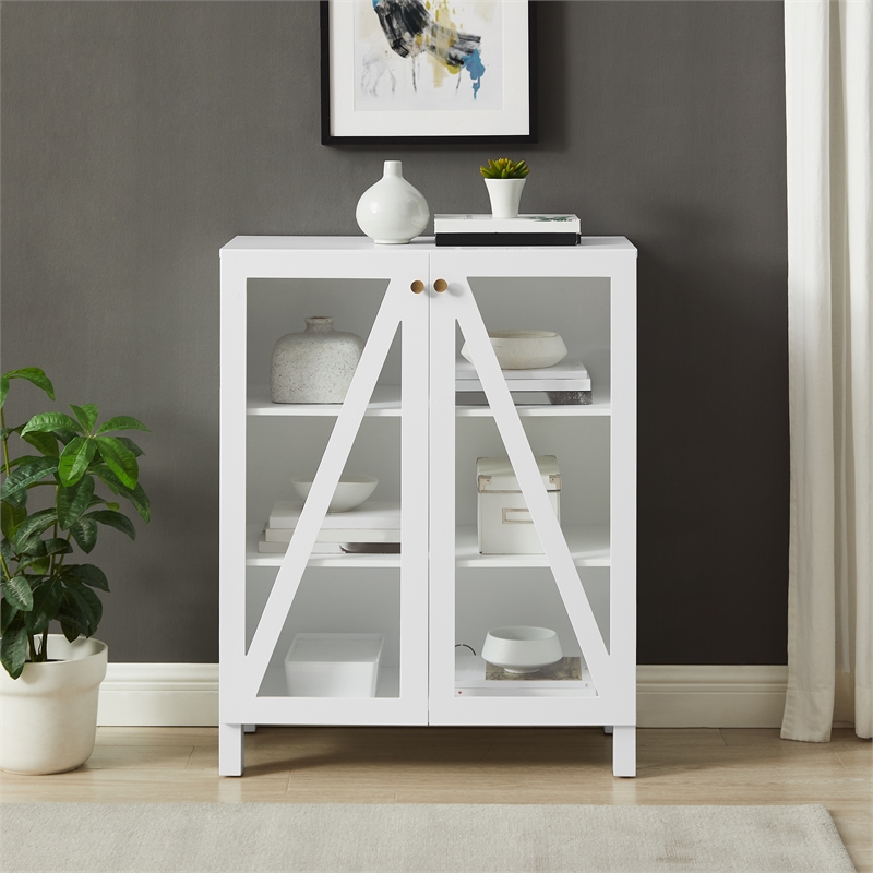 Pemberly Row Stackable Storage Pantry MDF Wood and Glass Doors in White
