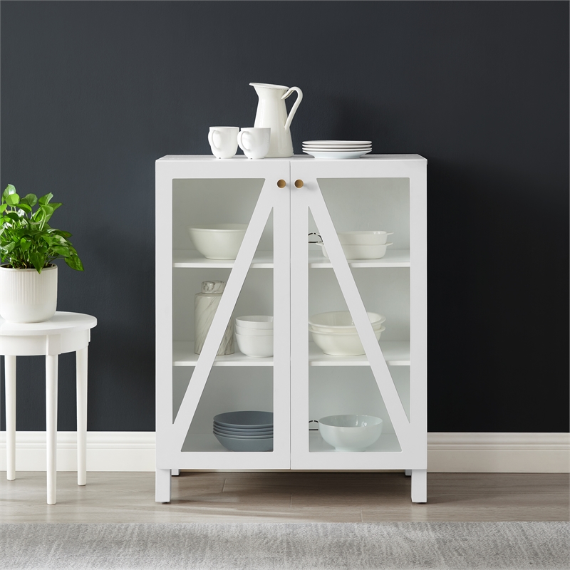 Pemberly Row Stackable Storage Pantry MDF Wood and Glass Doors in White