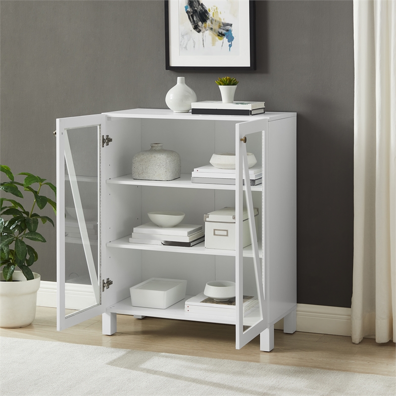 Pemberly Row Stackable Storage Pantry MDF Wood and Glass Doors in White
