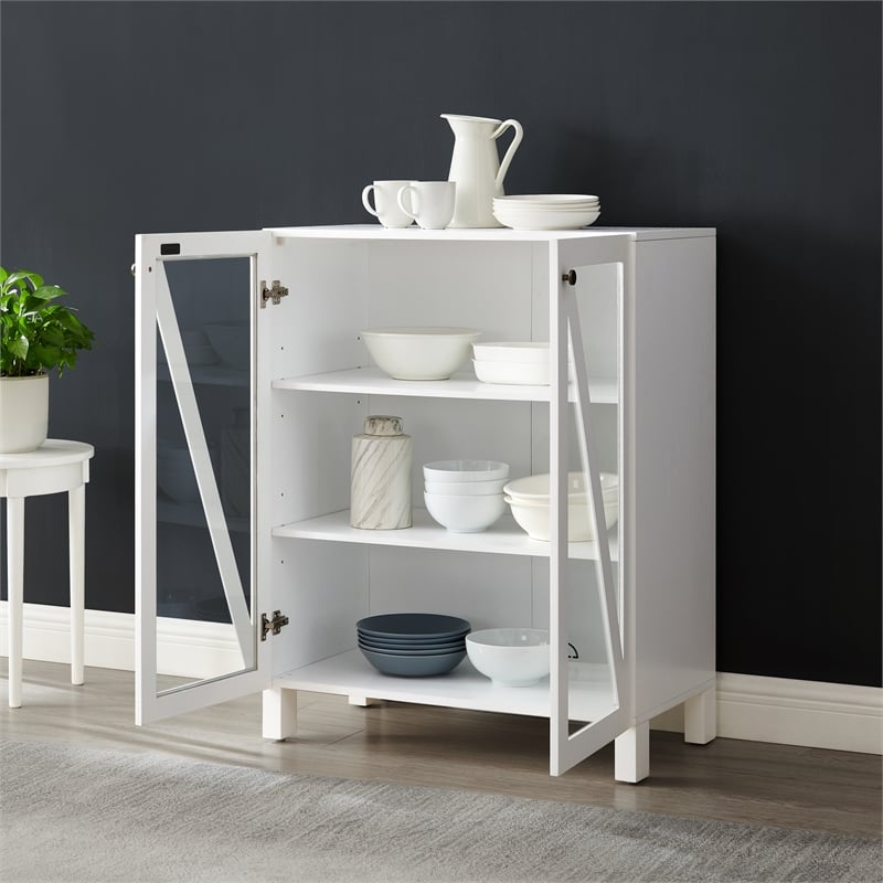 Pemberly Row Stackable Storage Pantry MDF Wood and Glass Doors in White