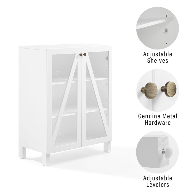 Pemberly Row Stackable Storage Pantry MDF Wood and Glass Doors in White