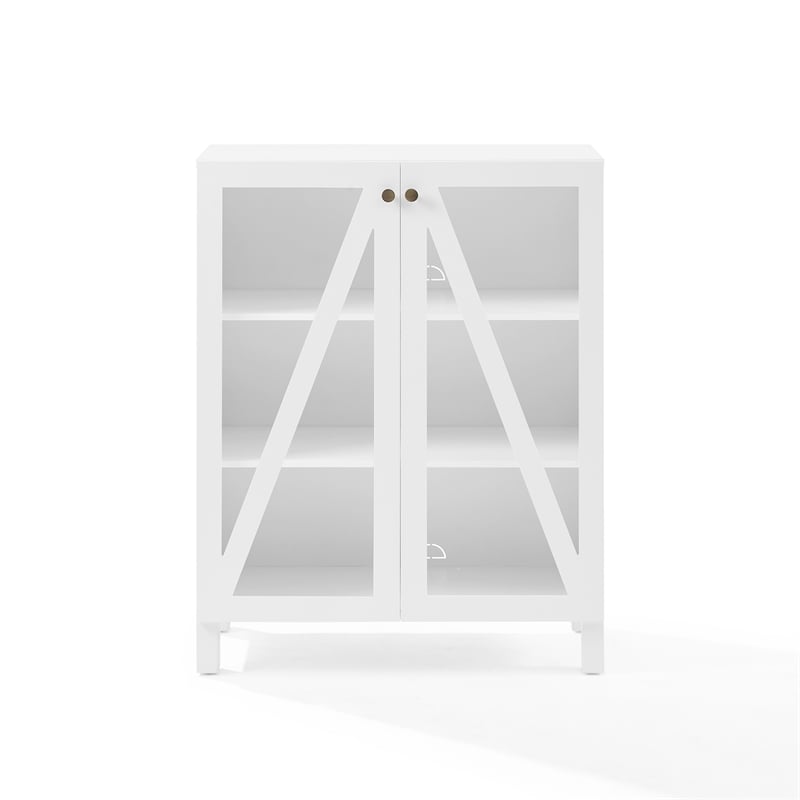 Pemberly Row Stackable Storage Pantry MDF Wood and Glass Doors in White