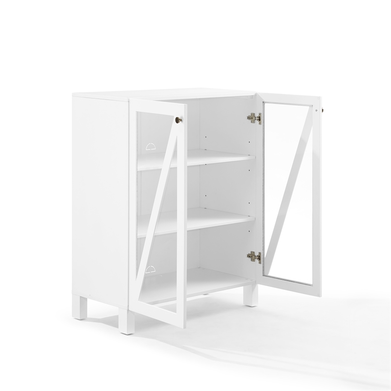 Pemberly Row Stackable Storage Pantry MDF Wood and Glass Doors in White