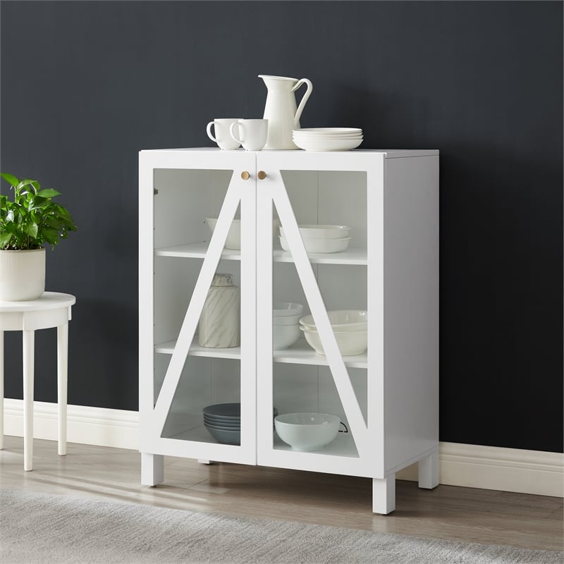 Pemberly Row Stackable Storage Pantry MDF Wood and Glass Doors in White