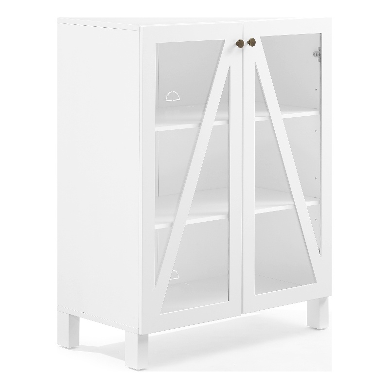 Pemberly Row Stackable Storage Pantry MDF Wood and Glass Doors in White